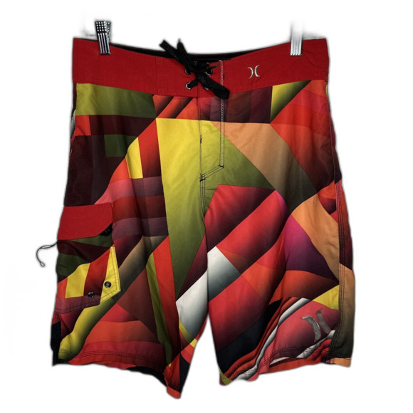 HURLEY Buckle  Phantom Unlined Board Surf Swim Shorts Red Striped Mens Size 29 - Picture 1 of 12